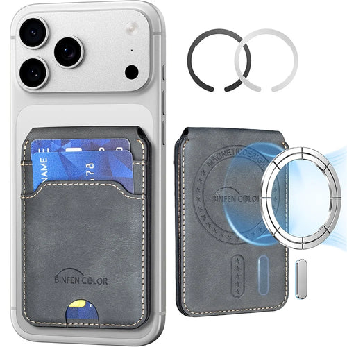 BINFEN COLOR BFK41 Magnetic Card Holder RFID Blocking Phone Wallet with Kickstand Function for iPhone 12 - 17 Series - Black - 1