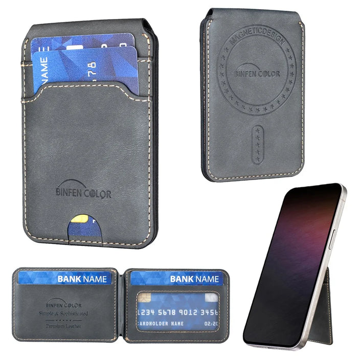 BINFEN COLOR BFK41 Magnetic Card Holder RFID Blocking Phone Wallet with Kickstand Function for iPhone 12 - 17 Series - Black - 2