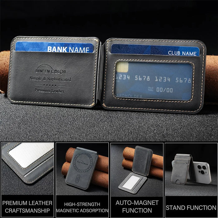 BINFEN COLOR BFK41 Magnetic Card Holder RFID Blocking Phone Wallet with Kickstand Function for iPhone 12 - 17 Series - Black - 7