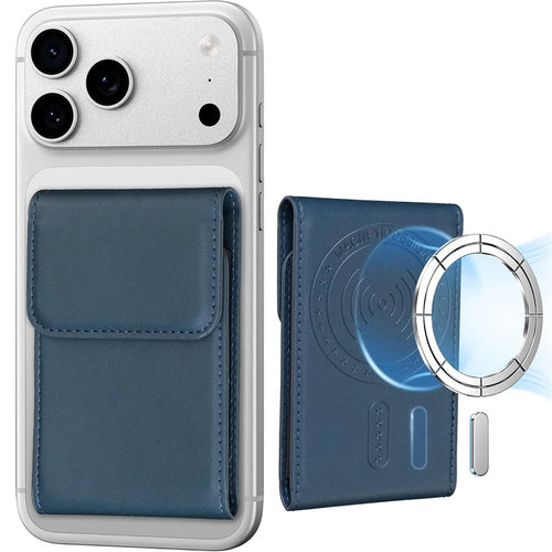 BINFEN COLOR BFK51 Magnetic Accordion Card Holder 6 Card Slots Vintage Leather Wallet for iPhone 12 - 17 Series - Dark Blue - 1
