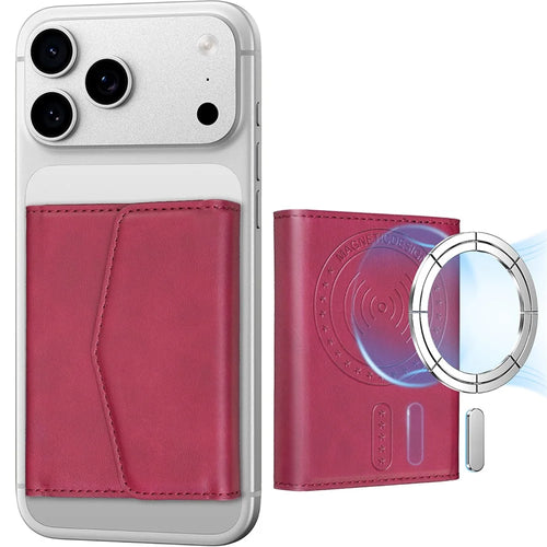 BINFEN COLOR BFK50 Magnetic Card Holder Accordion Horizontal Vintage Leather Phone-back Wallet for iPhone 12 - 17 Series - Red - 1