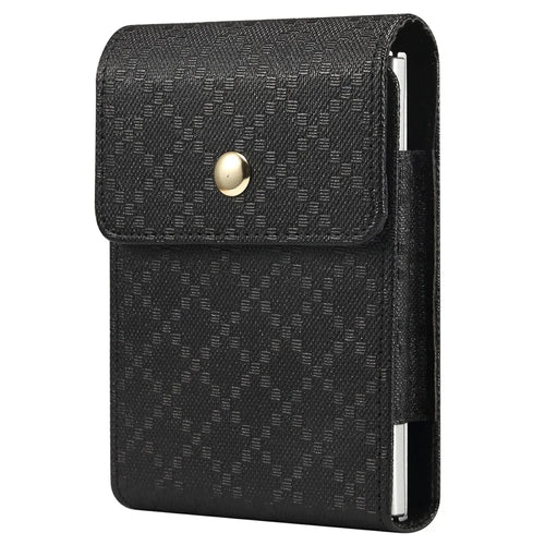 Grid Pattern PU Leather Phone Waist Bag Vertical Pouch Holster with Belt Clip - Black - 1