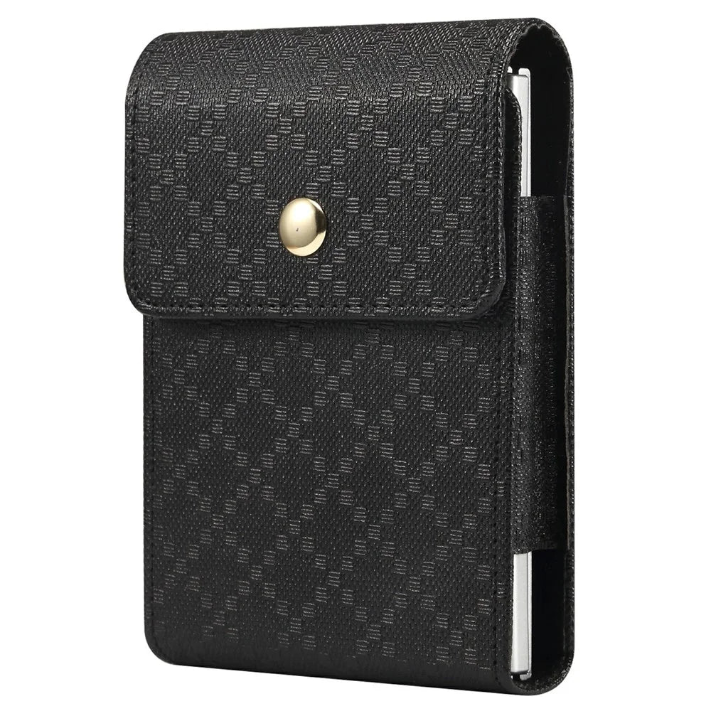 Grid Pattern PU Leather Phone Waist Bag Vertical Pouch Holster with Belt Clip - Black - 1