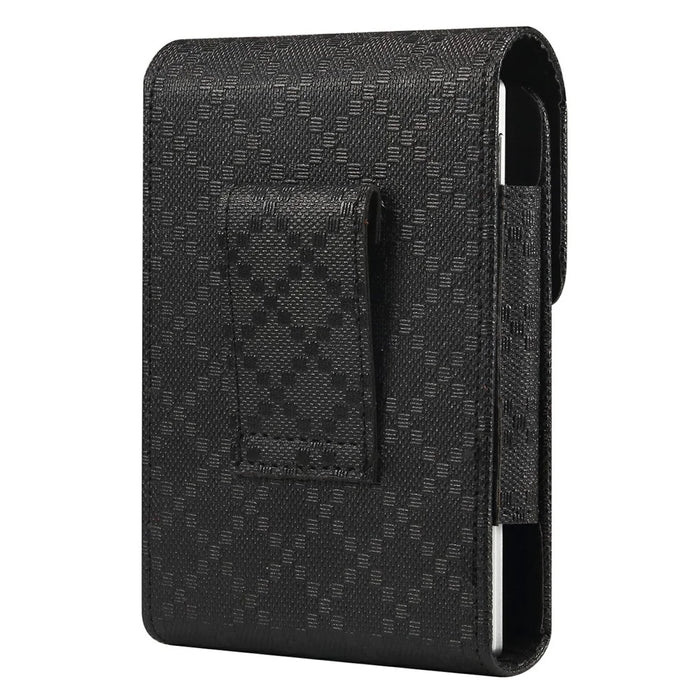 Grid Pattern PU Leather Phone Waist Bag Vertical Pouch Holster with Belt Clip - Black - 2