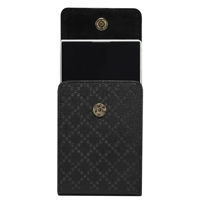 Grid Pattern PU Leather Phone Waist Bag Vertical Pouch Holster with Belt Clip - Black - 3