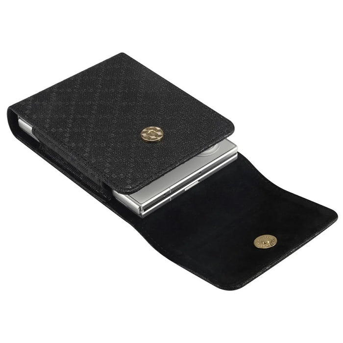 Grid Pattern PU Leather Phone Waist Bag Vertical Pouch Holster with Belt Clip - Black - 4