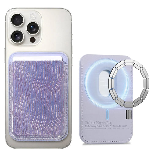 MC-W41 Magnetic Card Wallet Ultra-Thin Thumb-Friendly Water Ripple PU Leather Card Holder - Purple - 1