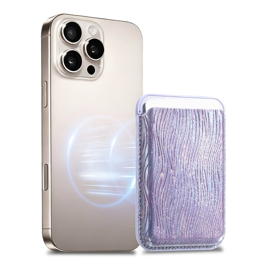 MC-W41 Magnetic Card Wallet Ultra-Thin Thumb-Friendly Water Ripple PU Leather Card Holder - Purple - 3