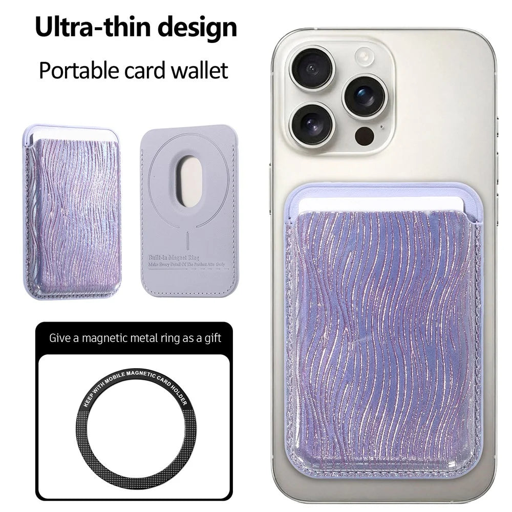 MC-W41 Magnetic Card Wallet Ultra-Thin Thumb-Friendly Water Ripple PU Leather Card Holder - Purple - 5