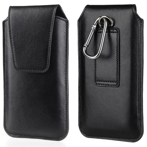 For 5.5-6.1inch Mobile Phone Waist Bag PU Leather Vertical Holster with Belt Loop and Carabiner - Black - 1