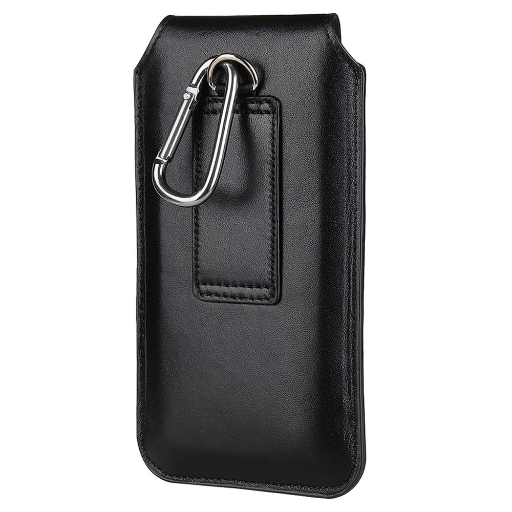 For 5.5-6.1inch Mobile Phone Waist Bag PU Leather Vertical Holster with Belt Loop and Carabiner - Black - 3