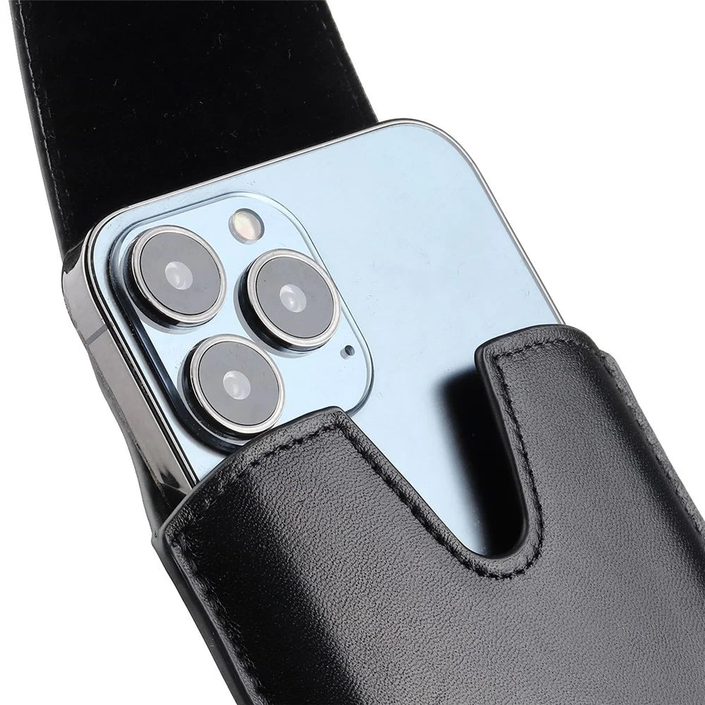 For 5.5-6.1inch Mobile Phone Waist Bag PU Leather Vertical Holster with Belt Loop and Carabiner - Black - 4