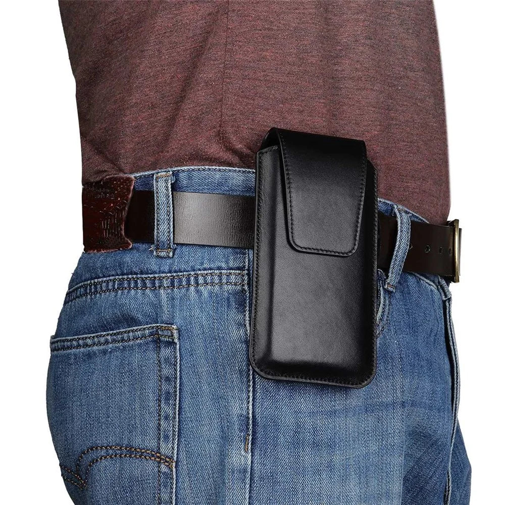 For 5.5-6.1inch Mobile Phone Waist Bag PU Leather Vertical Holster with Belt Loop and Carabiner - Black - 6