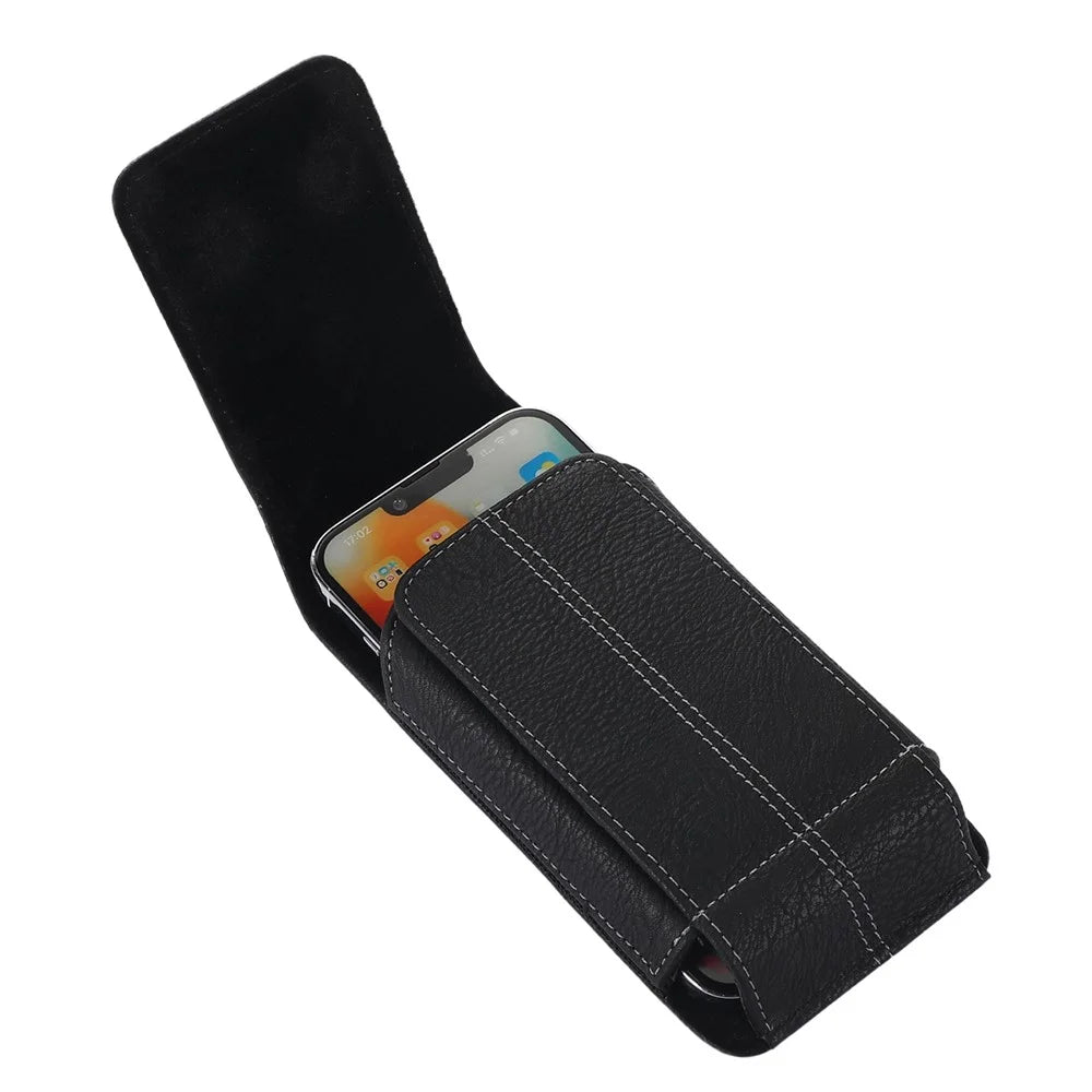 AH-8 5.5-6.7inch Cell Phone Holster Card Holder PU Leather Waist Bag with Rotating Back Clip - 6