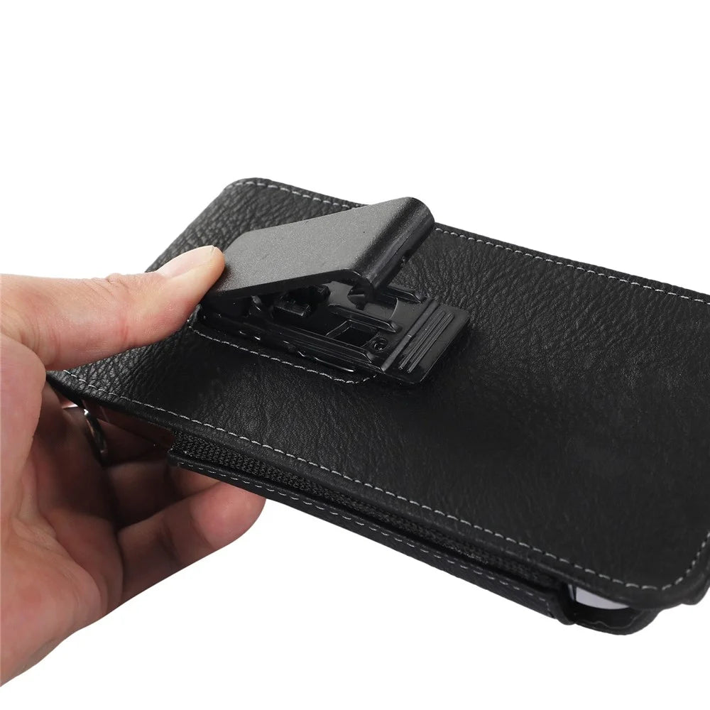 AH-8 5.5-6.7inch Cell Phone Holster Card Holder PU Leather Waist Bag with Rotating Back Clip - 7