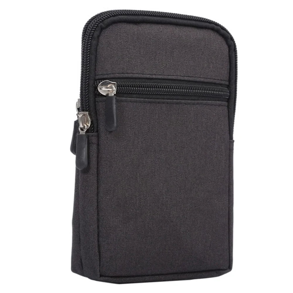 Below 6.5-inch Phone Waist Bag Universal Waterproof Outdoor Belt Loop Zipper Phone Pouch with Carabiner - Black - 1