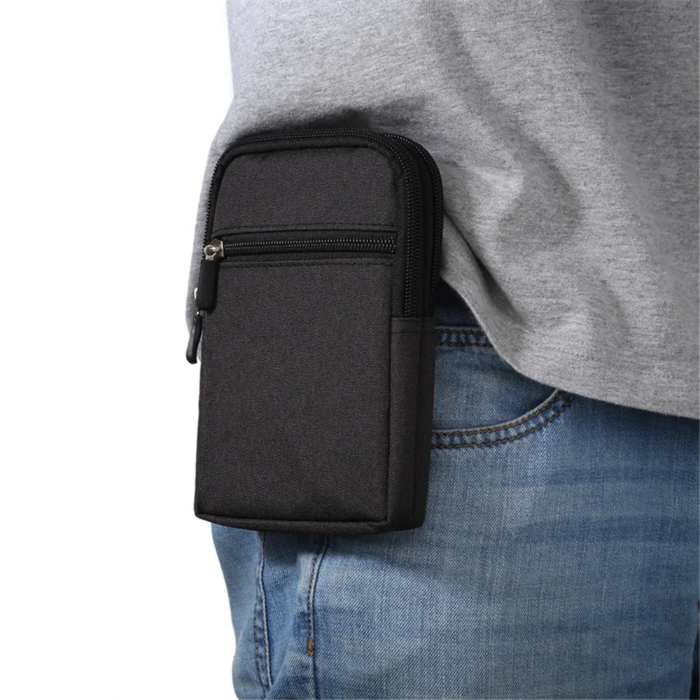 Below 6.5-inch Phone Waist Bag Universal Waterproof Outdoor Belt Loop Zipper Phone Pouch with Carabiner - Black - 2