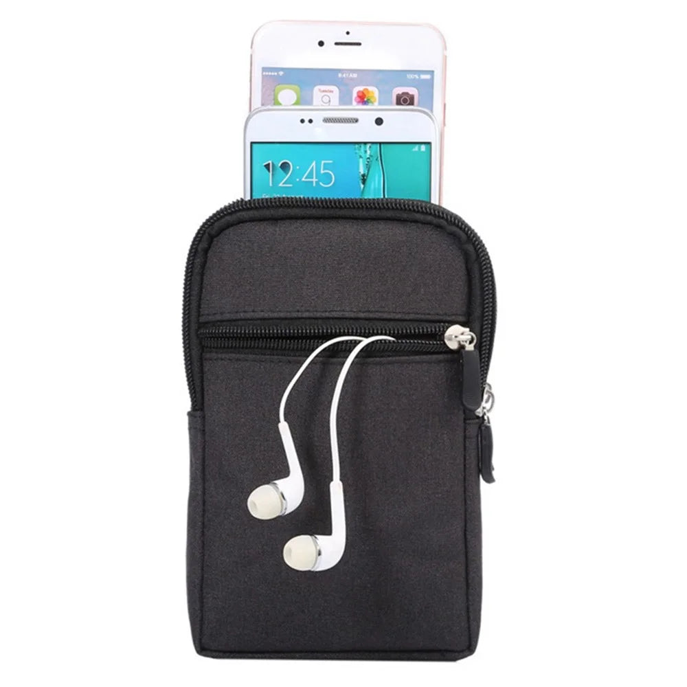 Below 6.5-inch Phone Waist Bag Universal Waterproof Outdoor Belt Loop Zipper Phone Pouch with Carabiner - Black - 3