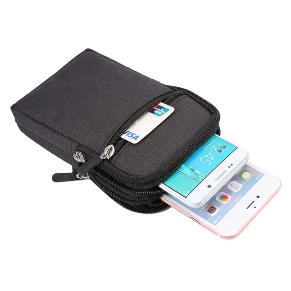 Below 6.5-inch Phone Waist Bag Universal Waterproof Outdoor Belt Loop Zipper Phone Pouch with Carabiner - Black - 4