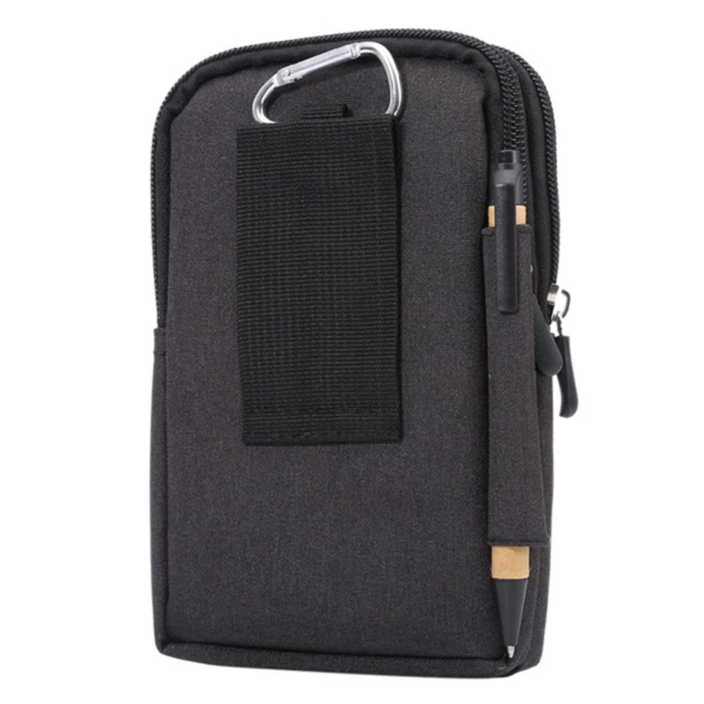 Below 6.5-inch Phone Waist Bag Universal Waterproof Outdoor Belt Loop Zipper Phone Pouch with Carabiner - Black - 7
