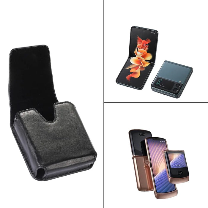 For Samsung Galaxy Z Flip3 5G / Flip4 5G / Huawei P50 Pocket / Motorola Razr 2022 5G 4.5-inch Genuine Leather Waist Bag Vertical Cell Phone Belt Loop Holster Case Mini Travel Pouch - 4