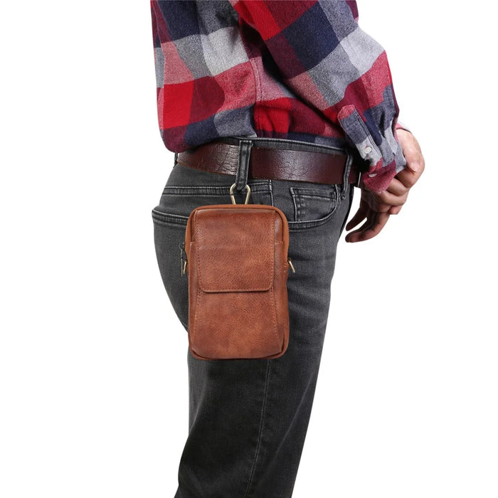 PU Leather Phone Pouch Universal Carry Case Waist Bag Multi-Purpose Belt Clip Card Holder Pouch Zipper Holster with Carabiner - Black - 4
