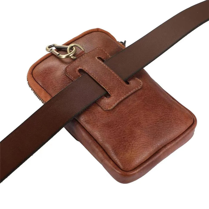 PU Leather Phone Pouch Universal Carry Case Waist Bag Multi-Purpose Belt Clip Card Holder Pouch Zipper Holster with Carabiner - Black - 5