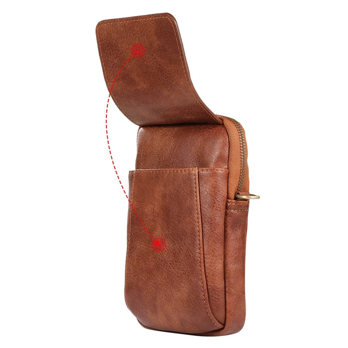 PU Leather Phone Pouch Universal Carry Case Waist Bag Multi-Purpose Belt Clip Card Holder Pouch Zipper Holster with Carabiner - Black - 6