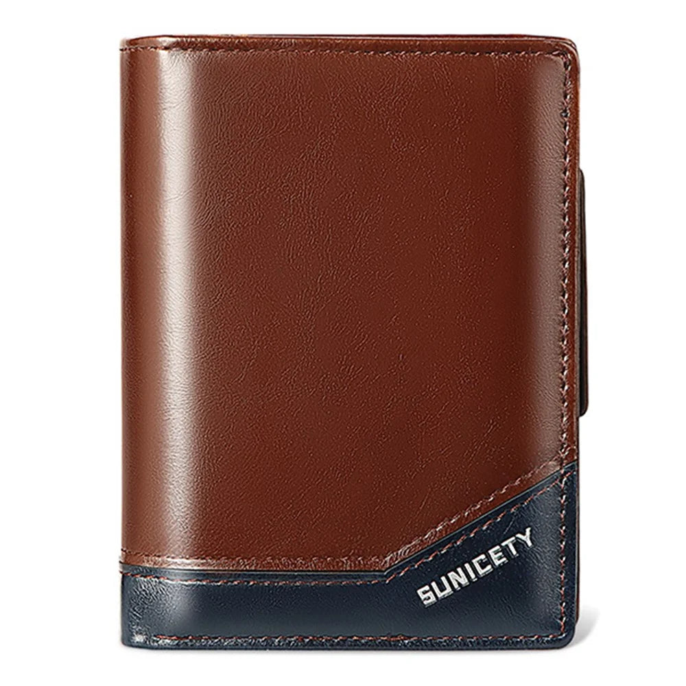 SUNICETY PU Leather Men Folding Short Wallet RFID Blocking Cards Cash Holder Bag with Zipper Pocket - Coffee - 3