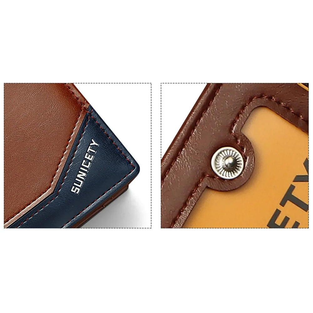 SUNICETY PU Leather Men Folding Short Wallet RFID Blocking Cards Cash Holder Bag with Zipper Pocket - Coffee - 6