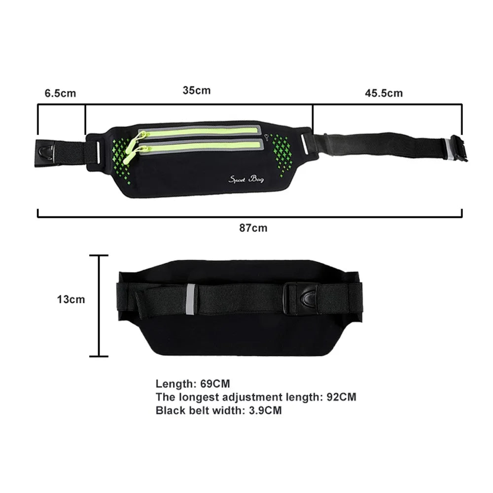 Ultra-thin Dual Zipper Outdoor Running Sports Waist Bag 7.2-inch Phone Storage Fanny Pack - Black - 7