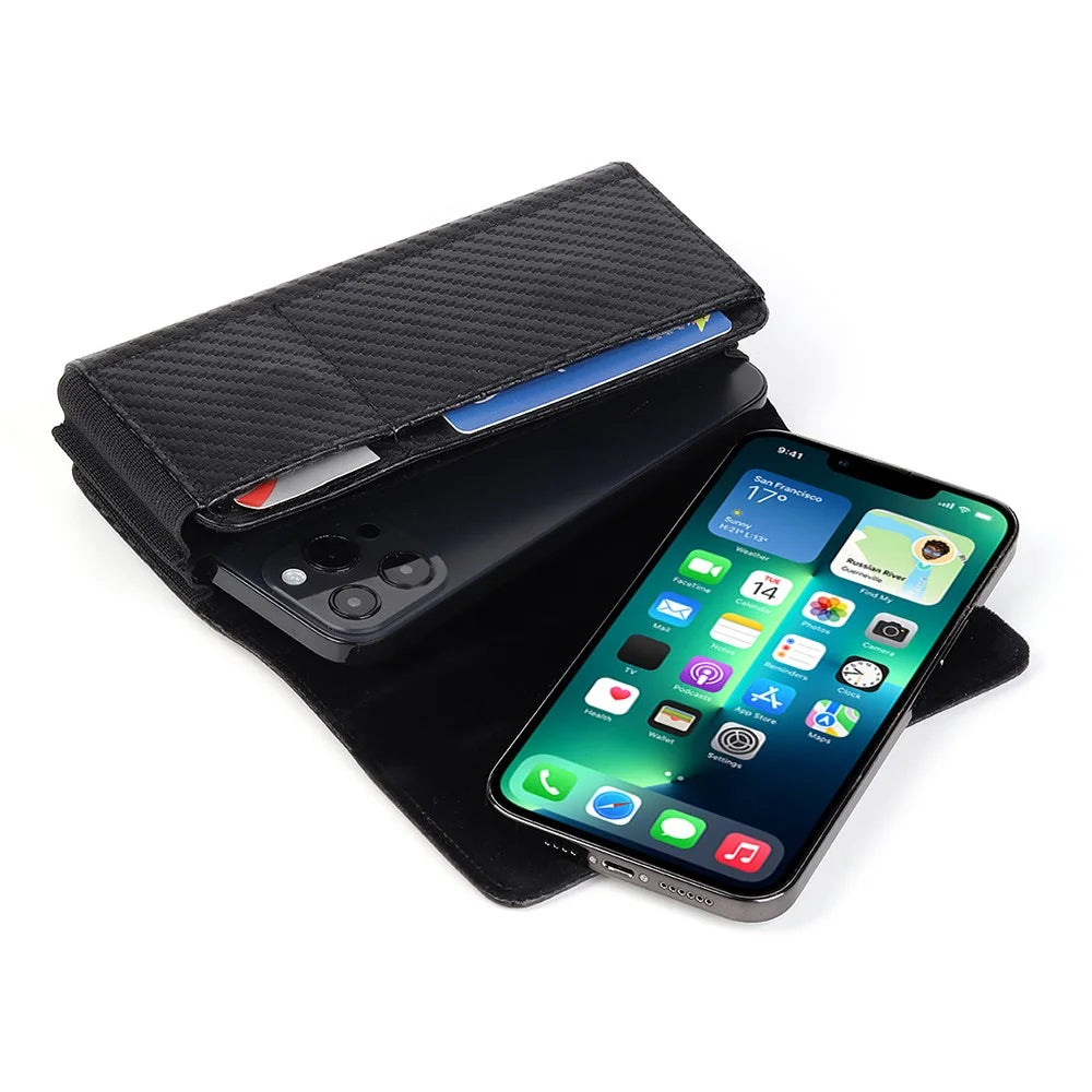 17.2 x 9.5 x 4cm Dual Smartphone Belt Pouch Horizontal Cell Phones PU Leather Waist Phone Bag - 3