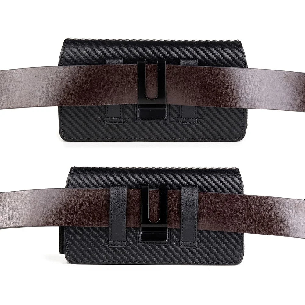 17.2 x 9.5 x 4cm Dual Smartphone Belt Pouch Horizontal Cell Phones PU Leather Waist Phone Bag - 5