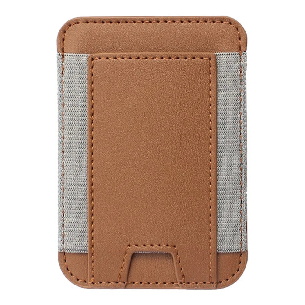 Magnetic Leather Phone Card Holder Bag Mini Card Storage Pouch for Back of Cell Phone - Brown - 1