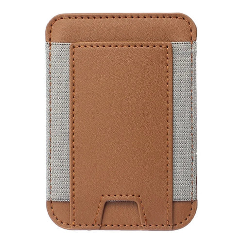 Magnetic Leather Phone Card Holder Bag Mini Card Storage Pouch for Back of Cell Phone - Brown - 1