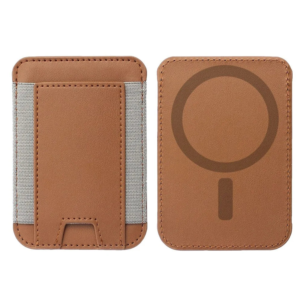 Magnetic Leather Phone Card Holder Bag Mini Card Storage Pouch for Back of Cell Phone - Brown - 2