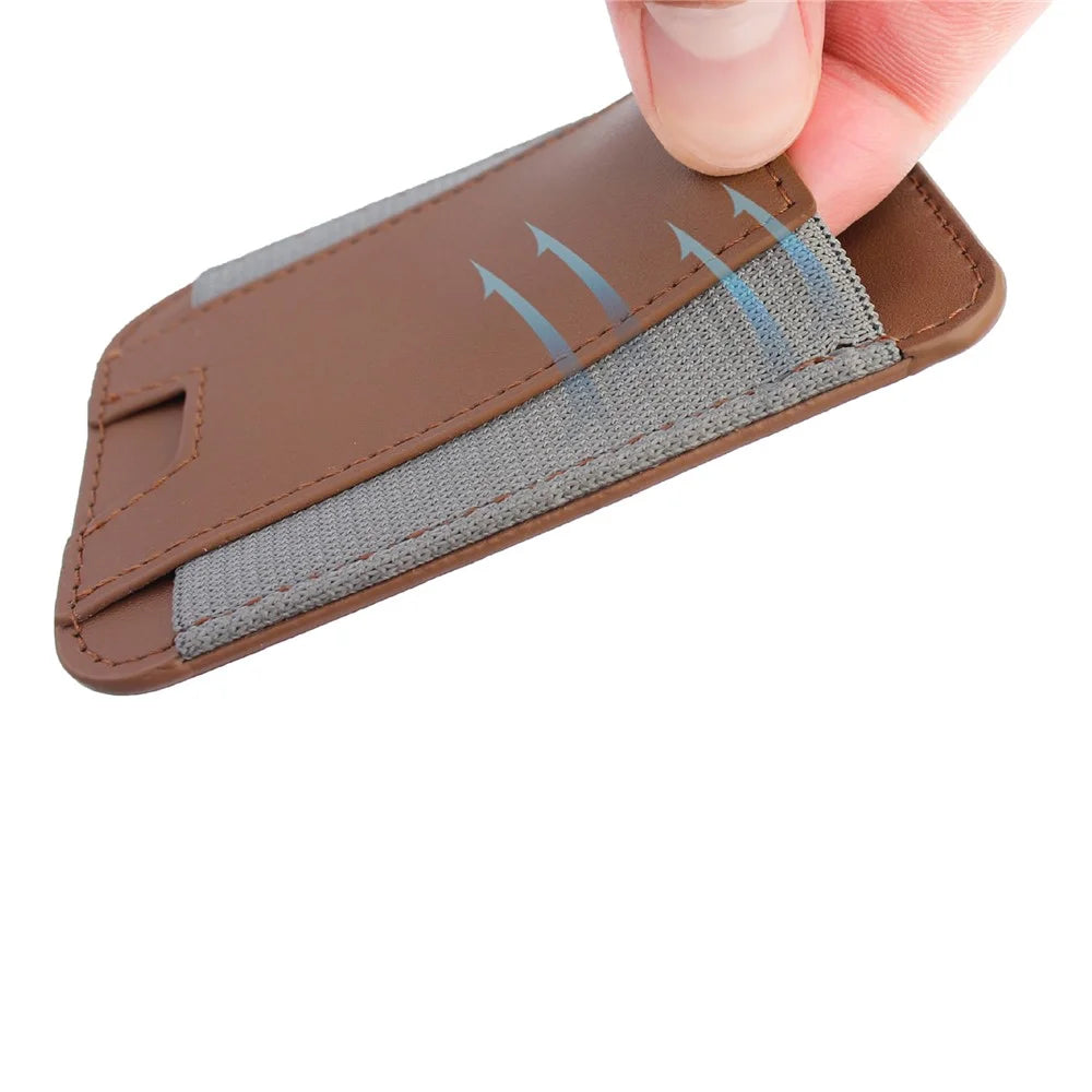 Magnetic Leather Phone Card Holder Bag Mini Card Storage Pouch for Back of Cell Phone - Brown - 3