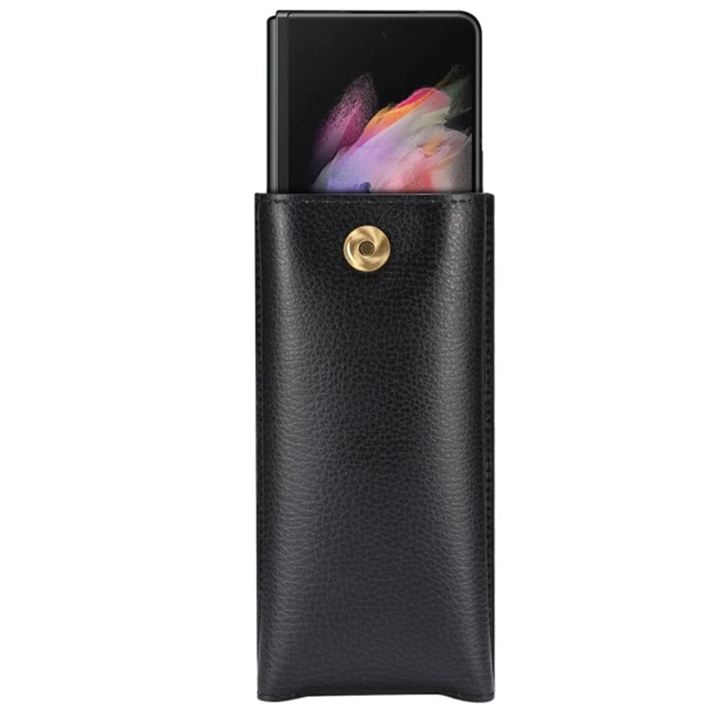 PU Leather Cell Phone Waist Bag Belt Loop Pouch Rotary Belt Clip Security Purse Phone Case for Foldable Phones - Black - 2