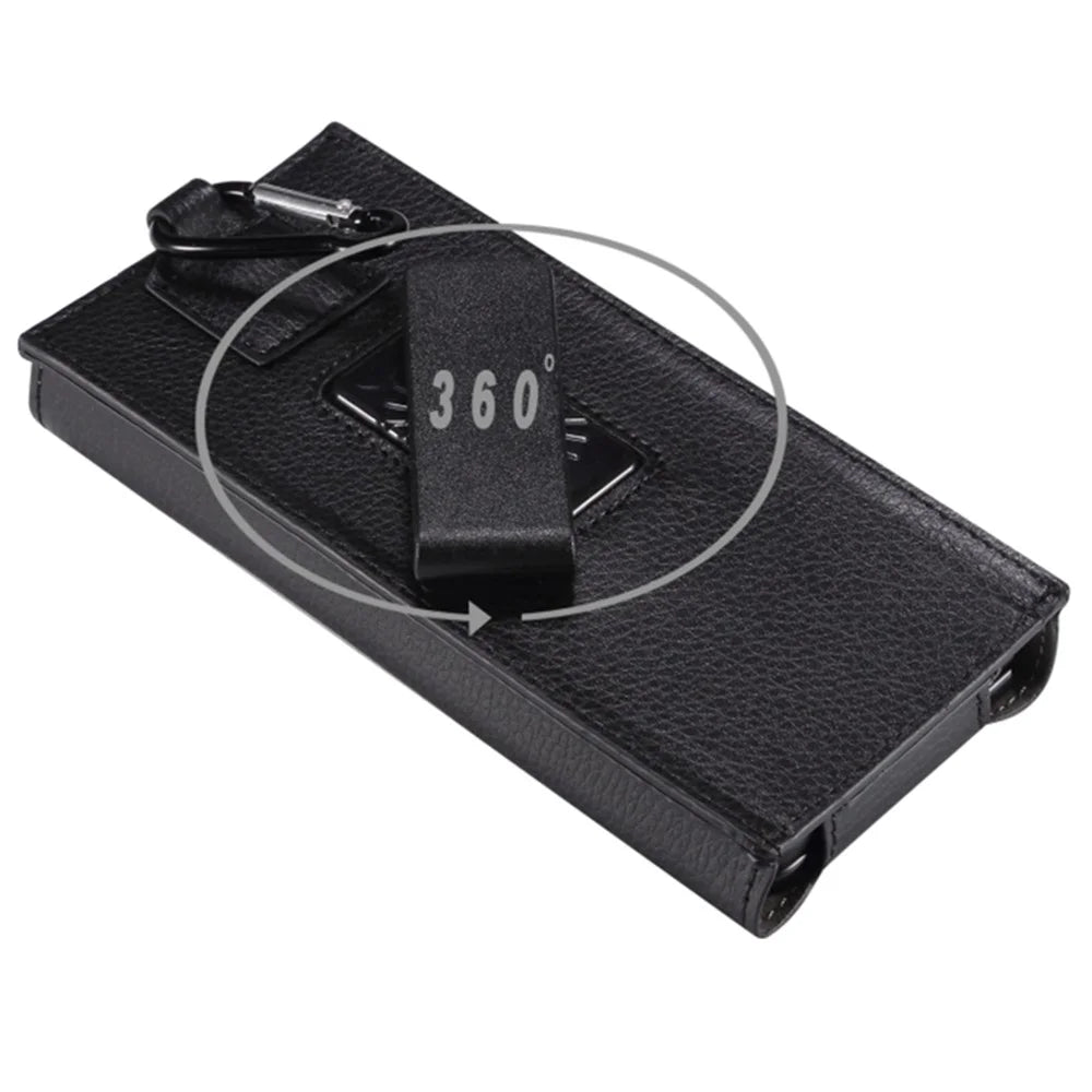 PU Leather Cell Phone Waist Bag Belt Loop Pouch Rotary Belt Clip Security Purse Phone Case for Foldable Phones - Black - 3