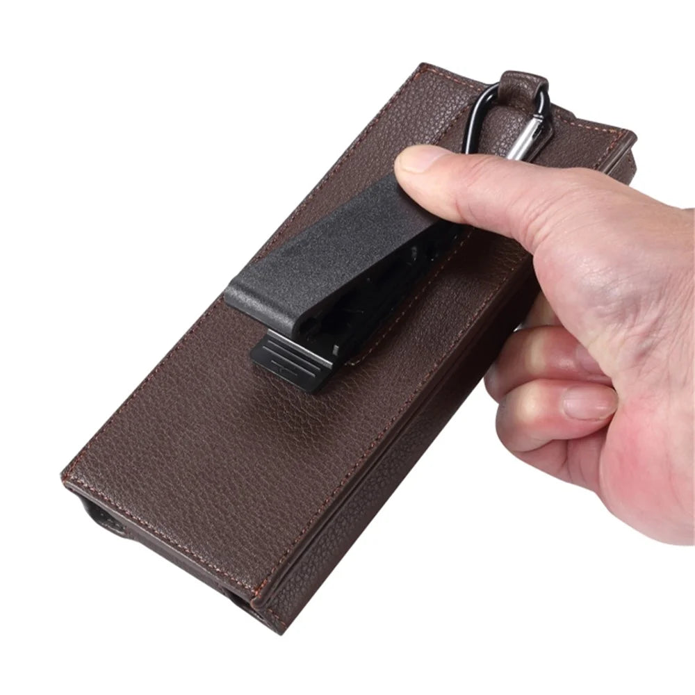 PU Leather Cell Phone Waist Bag Belt Loop Pouch Rotary Belt Clip Security Purse Phone Case for Foldable Phones - Black - 4