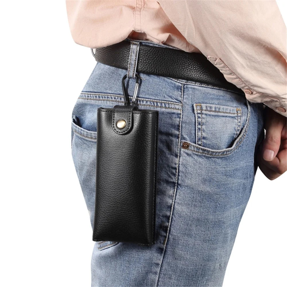PU Leather Cell Phone Waist Bag Belt Loop Pouch Rotary Belt Clip Security Purse Phone Case for Foldable Phones - Black - 5