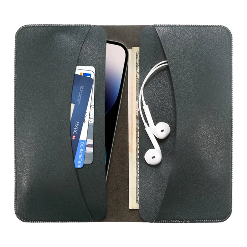 19.5x10x0.7cm PU Leather Phone Wallet Storage Bag Card Holder Handbag for 6.7-6.9 inch Phone, Size XL - Midnight Green - 3
