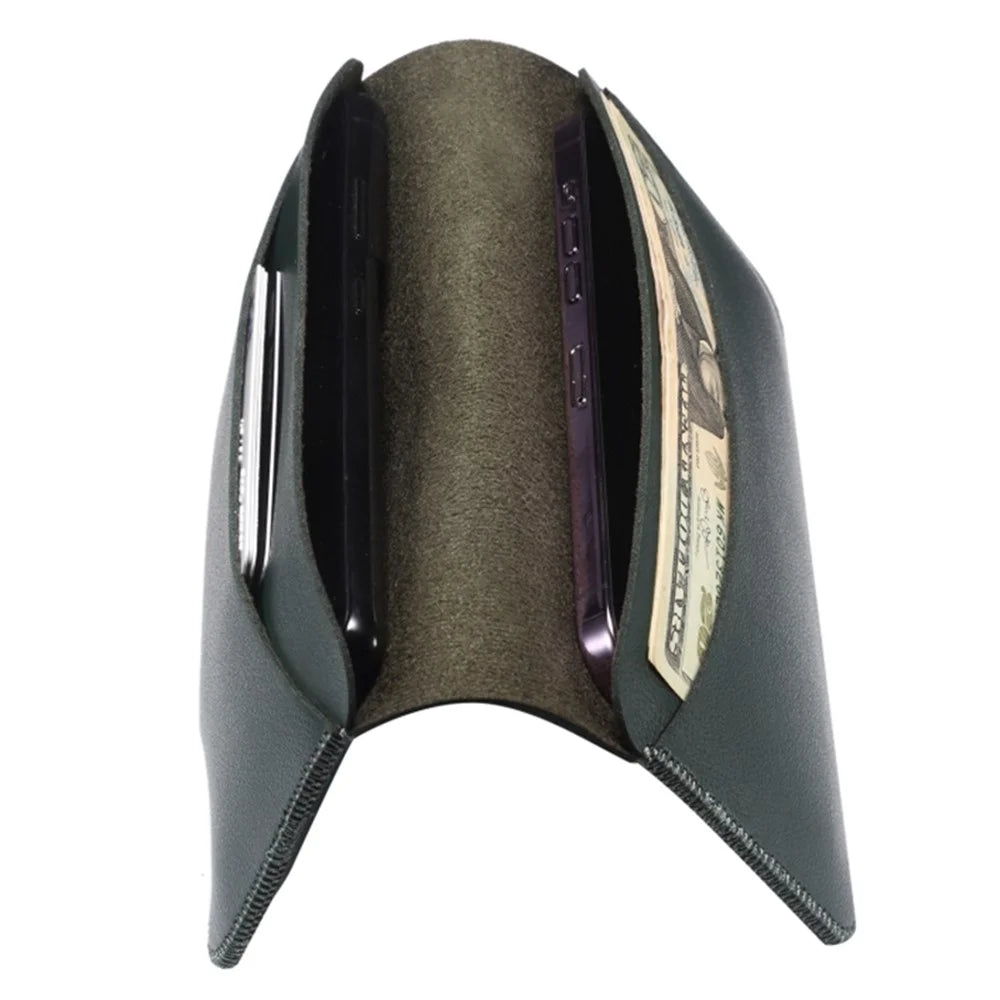 19.5x10x0.7cm PU Leather Phone Wallet Storage Bag Card Holder Handbag for 6.7-6.9 inch Phone, Size XL - Midnight Green - 4