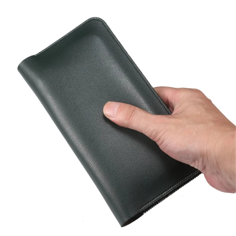 19.5x10x0.7cm PU Leather Phone Wallet Storage Bag Card Holder Handbag for 6.7-6.9 inch Phone, Size XL - Midnight Green - 5