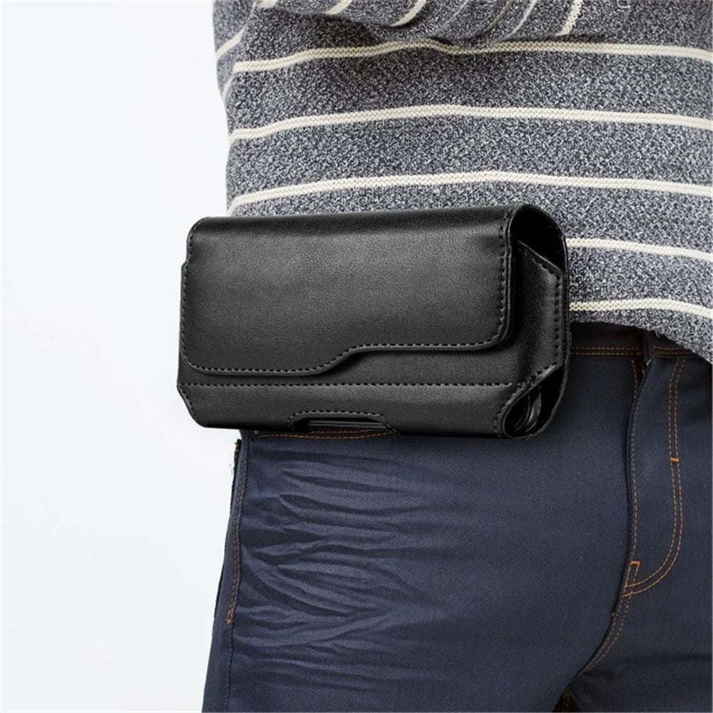 Horizontal Phone Belt Bag Shockproof PU Leather Waist Pouch for Universal Cell Phones - M / 3.5-4 inch - 2