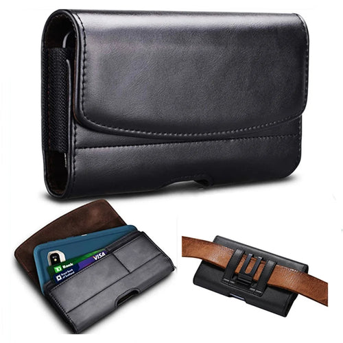 Card Slots Cell Phone Belt Bag Anti-Drop PU Leather Waist Phone Pouch with Magnetic Closure - M / 3.5-4.0 inch - 1