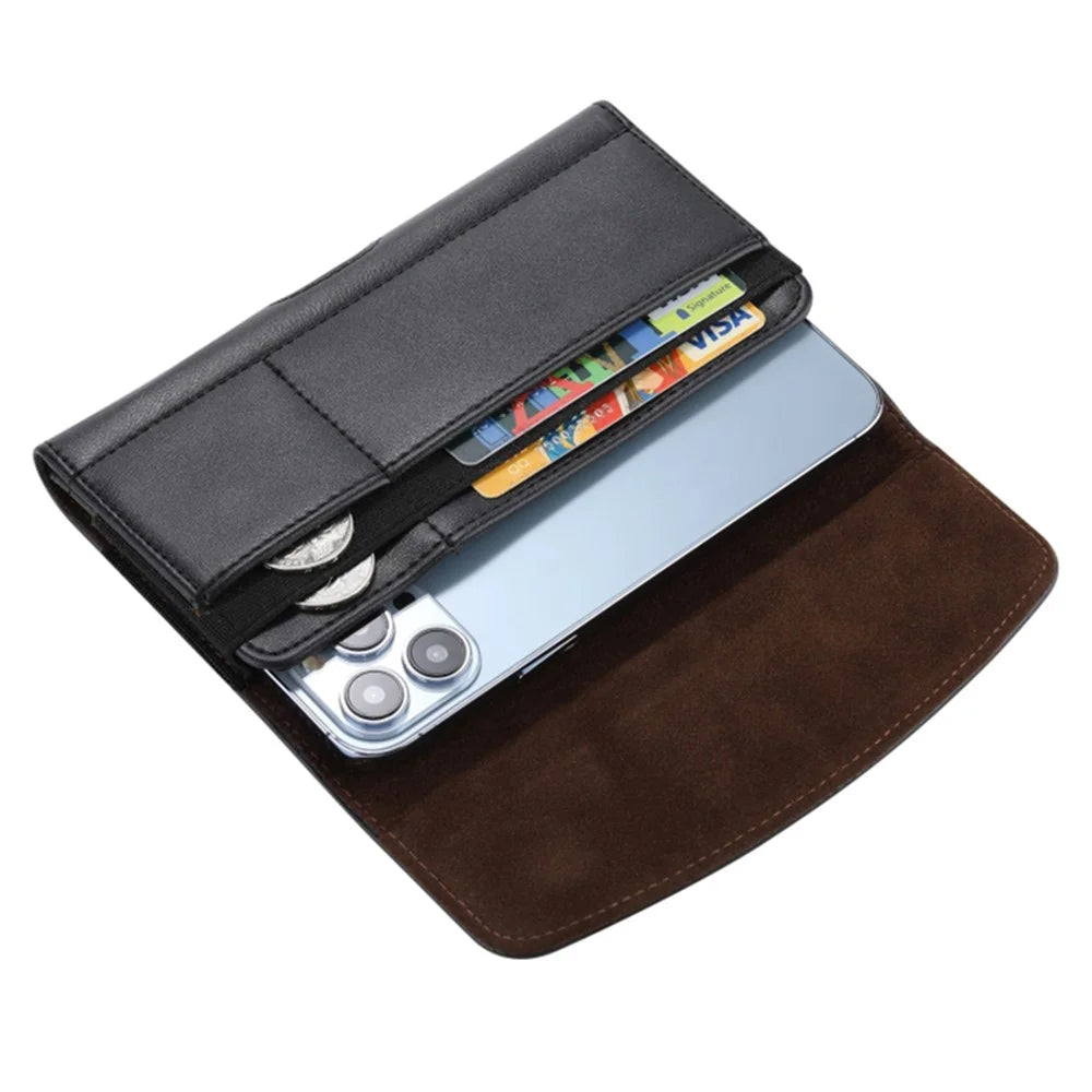 Card Slots Cell Phone Belt Bag Anti-Drop PU Leather Waist Phone Pouch with Magnetic Closure - M / 3.5-4.0 inch - 5