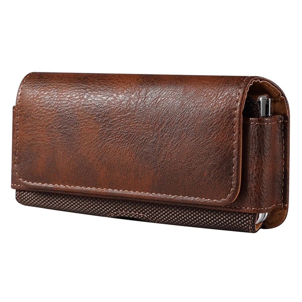 For Samsung Galaxy Z Fold4 5G / Huawei Mate X3 5G PU Waist Bag Holster Belt Clip Phone Case - Brown - 1