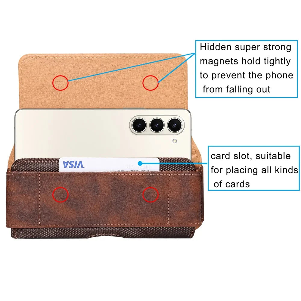 For Samsung Galaxy Z Fold4 5G / Huawei Mate X3 5G PU Waist Bag Holster Belt Clip Phone Case - Brown - 5