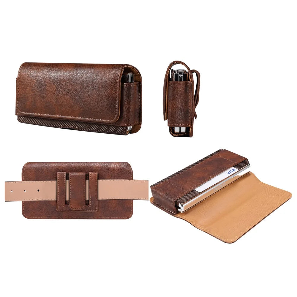 For Samsung Galaxy Z Fold4 5G / Huawei Mate X3 5G PU Waist Bag Holster Belt Clip Phone Case - Brown - 6
